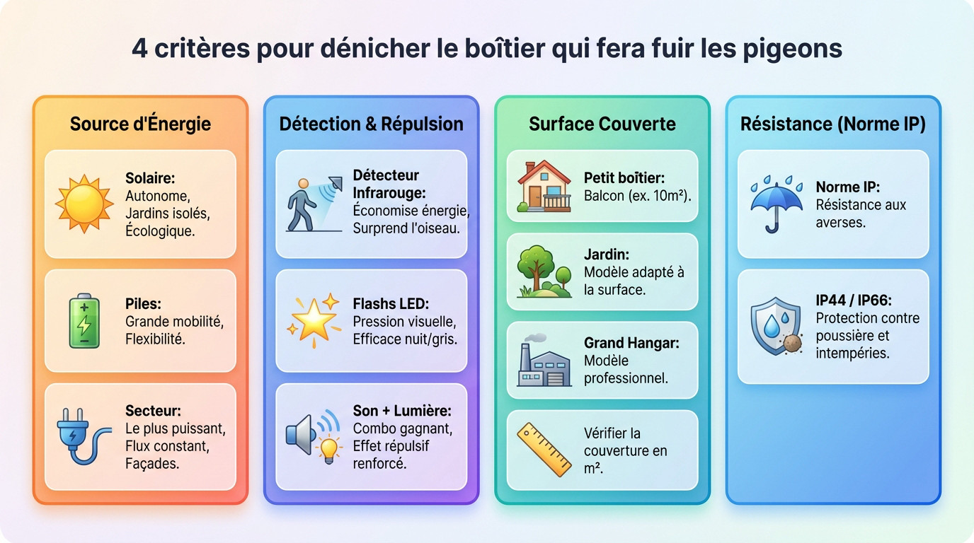 Boîtier répulsif oiseaux installé sur un mur extérieur pour protéger la façade