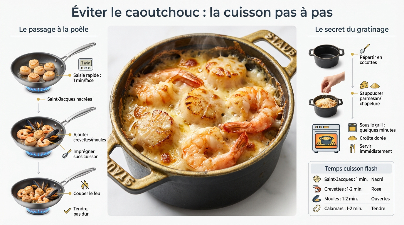 Cuisson des fruits de mer à la poêle