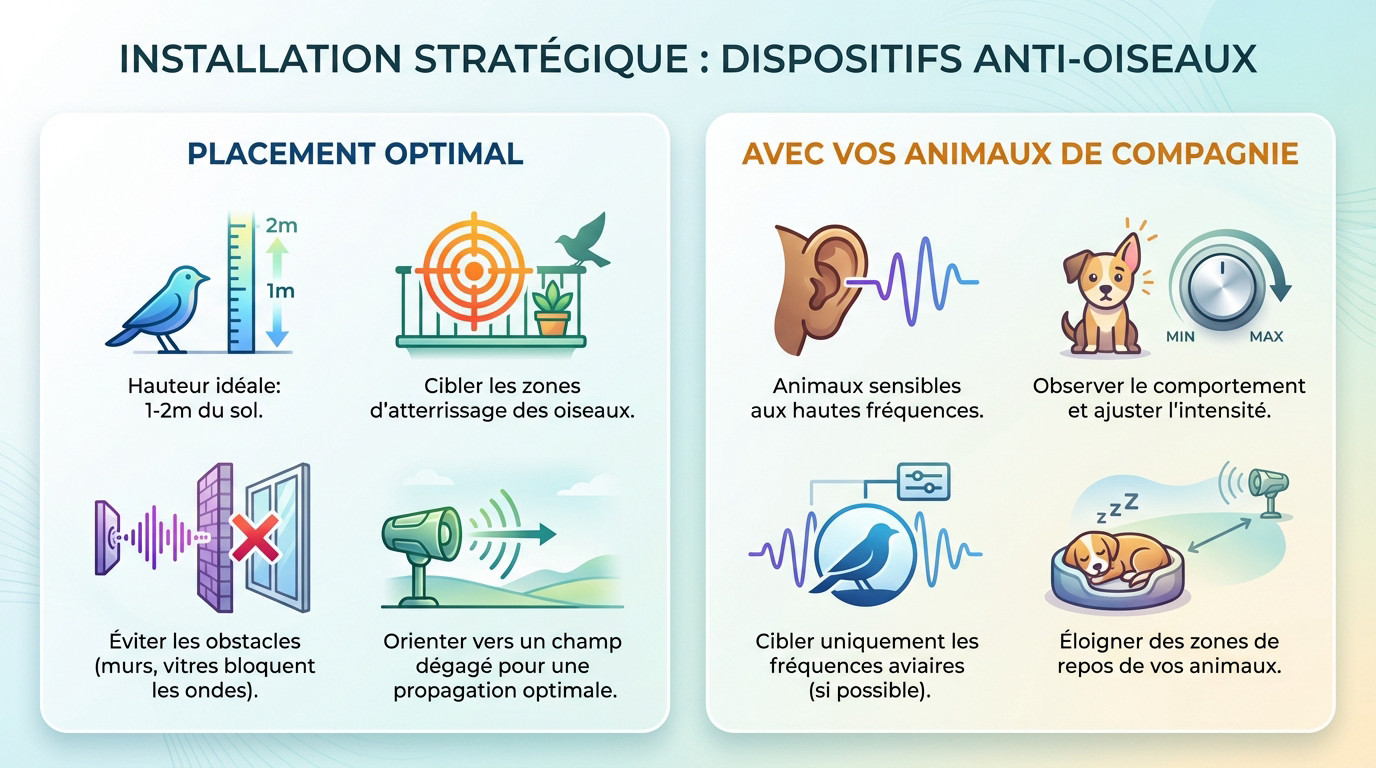 Installation d'un répulsif pour oiseaux à ultrasons sur un balcon