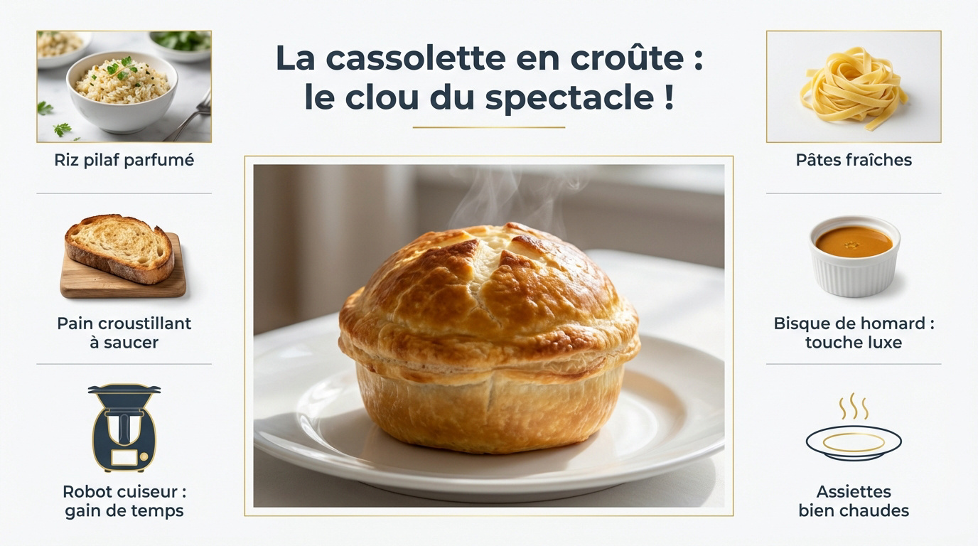 Cassolette de fruits de mer en croûte feuilletée dorée sortie du four