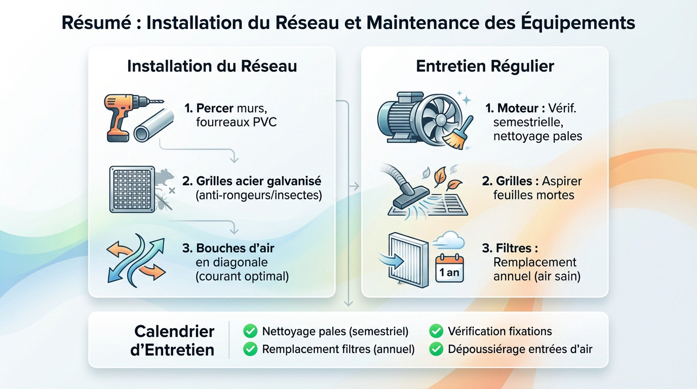 Schéma technique d'installation et de maintenance pour la ventilation de cave