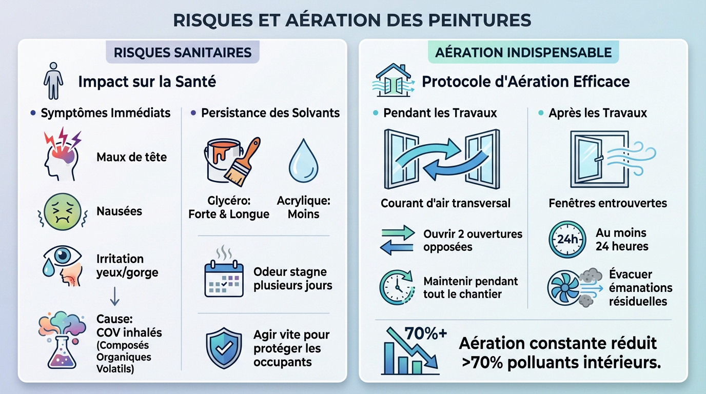 Aération d'une pièce peinte pour évacuer les COV et risques sanitaires