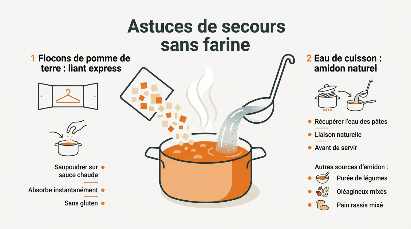 Flocons de pomme de terre et eau de cuisson pour épaissir une sauce