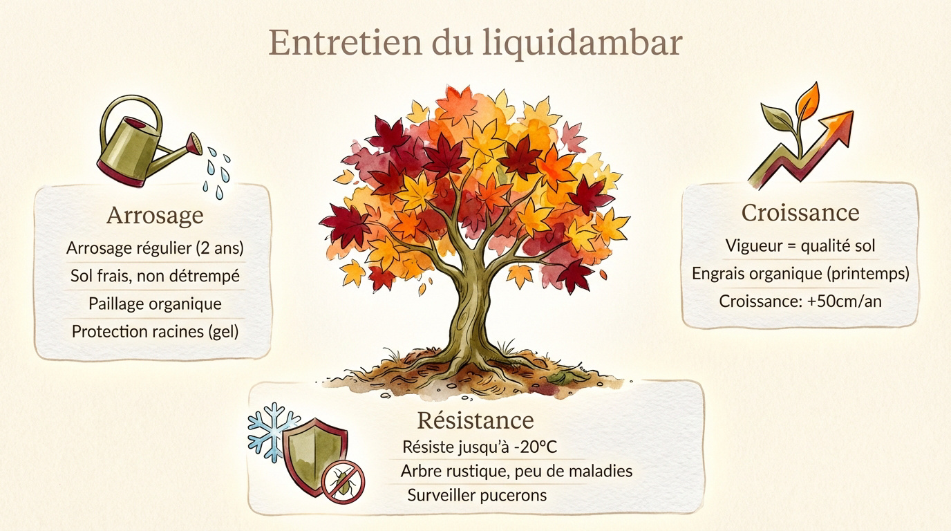 Feuillage flamboyant d'un liquidambar en automne