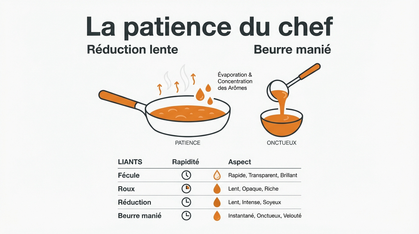 Technique de réduction de sauce et préparation du beurre manié en cuisine