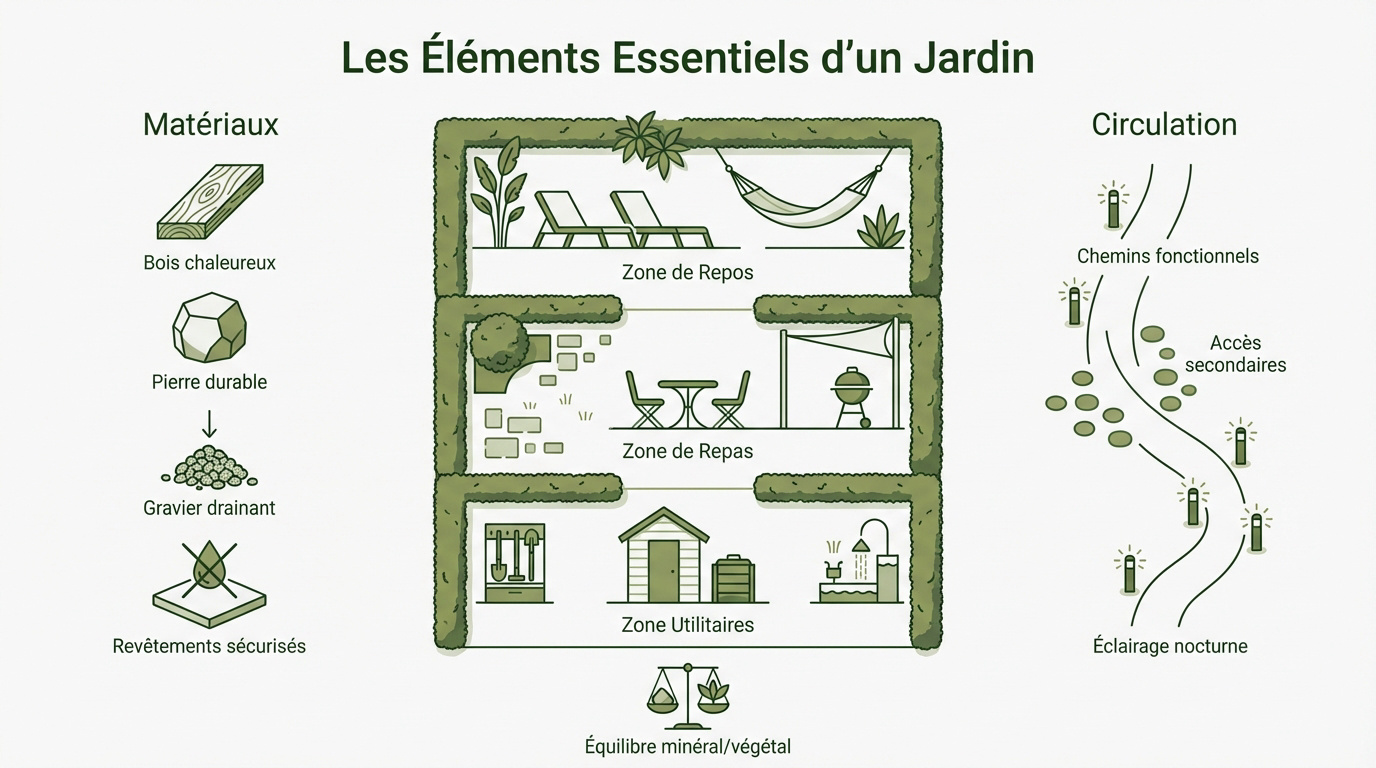Planification des zones et structures d'un jardin paysager