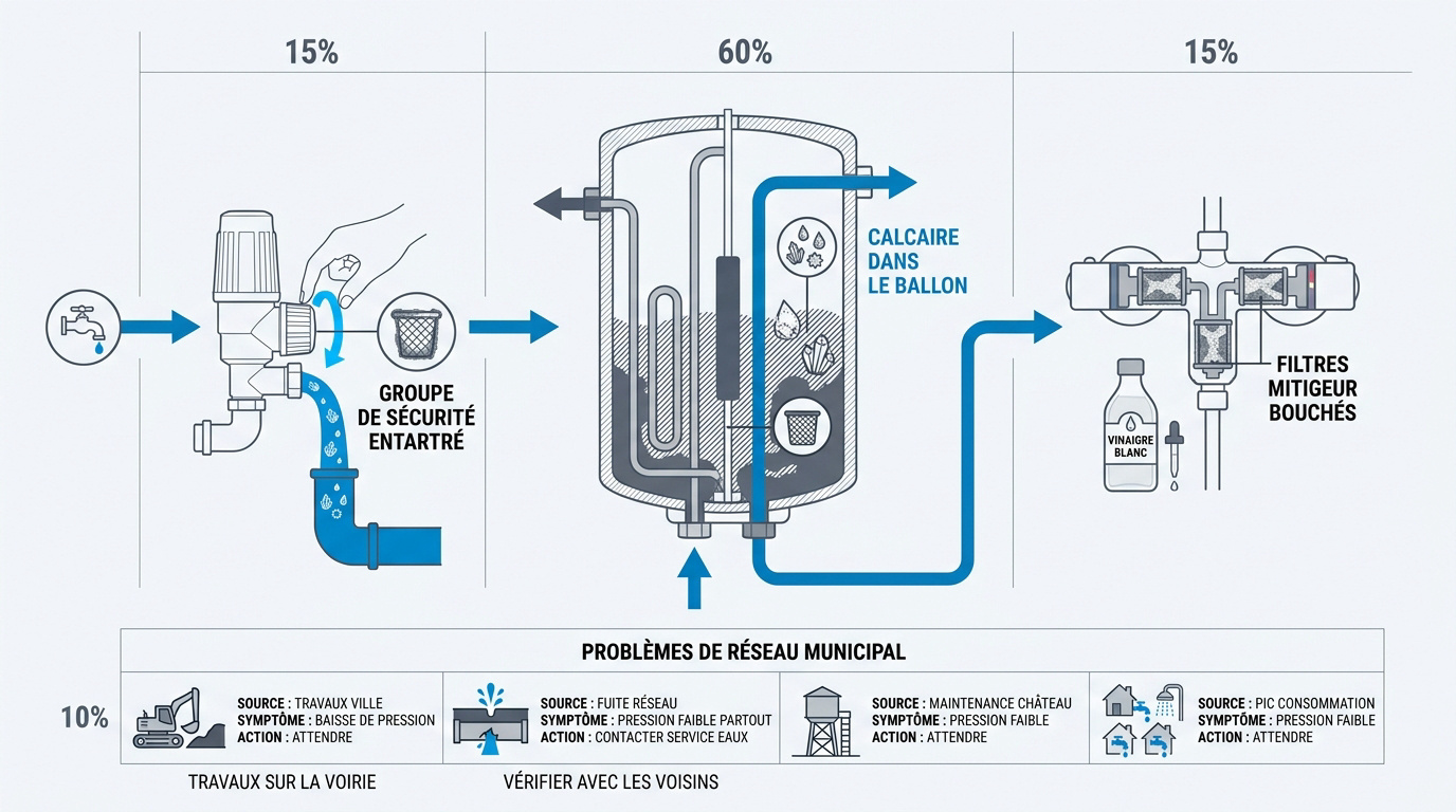 Diagnostic d'une pression d'eau chaude faible sur un chauffe-eau