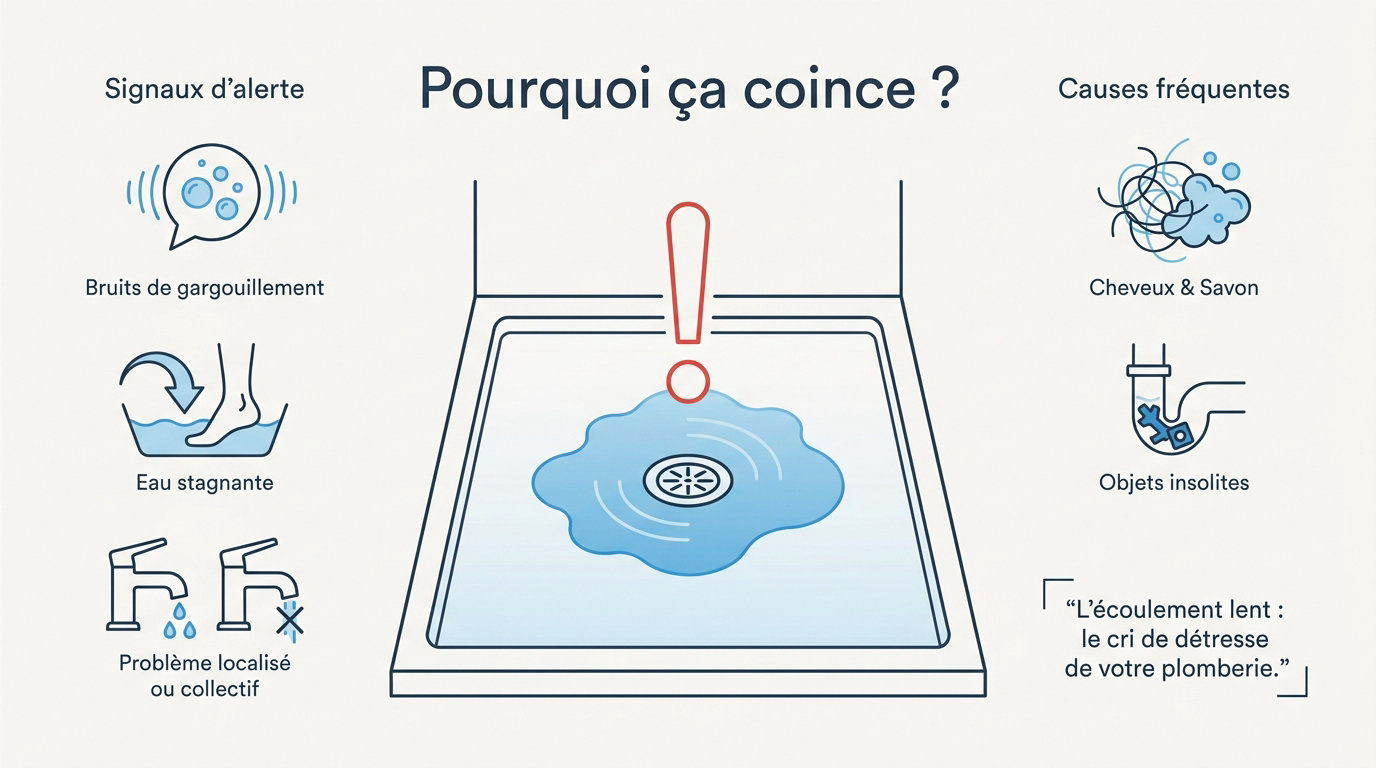 Schéma des causes d'obstruction : cheveux et savon