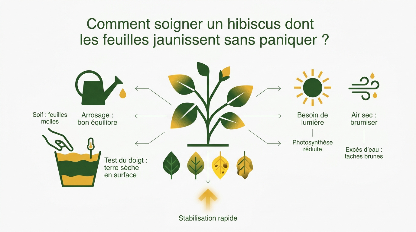 Hibiscus d'intérieur avec des feuilles qui commencent à jaunir